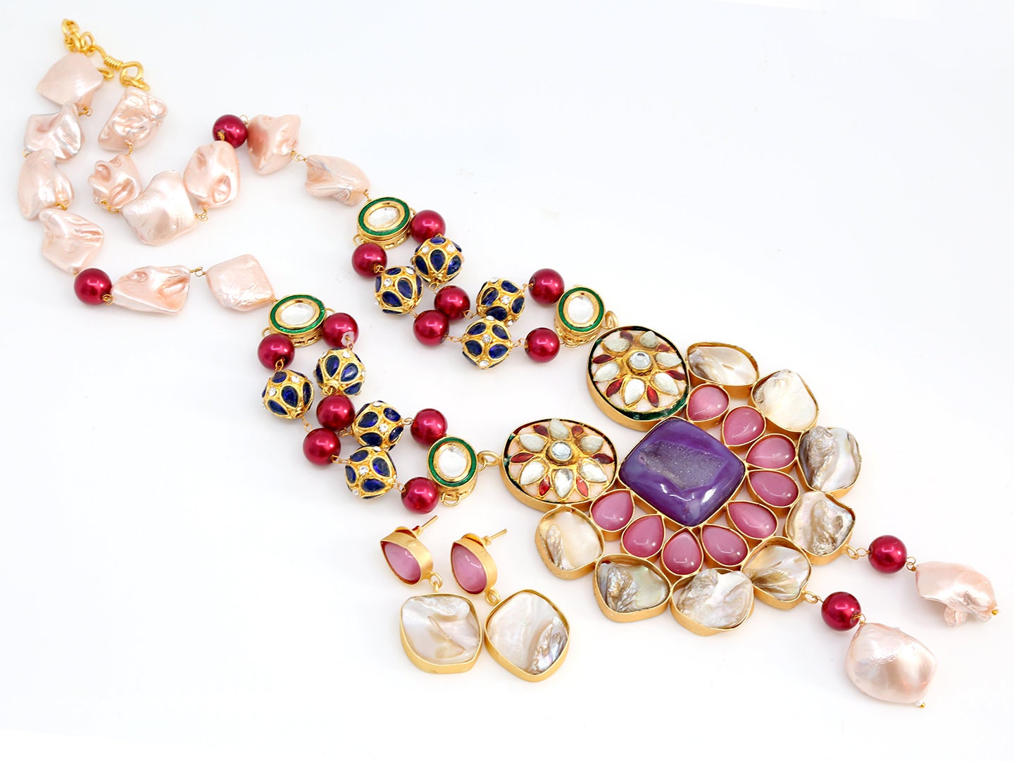 Druzy stone Statement necklace | Long Quality color druzy necklace | Druzy Jewellery India | Mother's Day Gift | gemstone necklace gifts