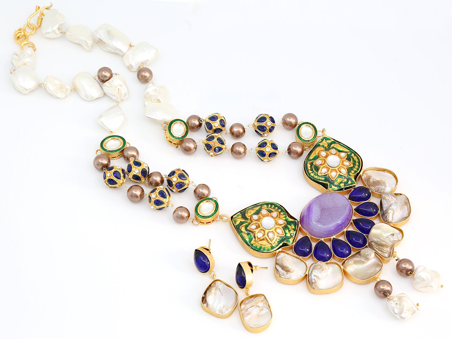 Druzy stone Statement necklace | Long Quality color druzy necklace | Druzy Jewellery India | Mother's Day Gift | gemstone necklace gifts