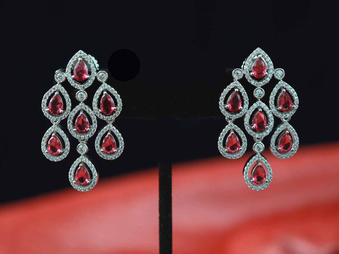 American diamond Rhodium Tone earrings | Latest South Indian bridal earrings | Statement earrings gold rose | Earrings for bridesmaid