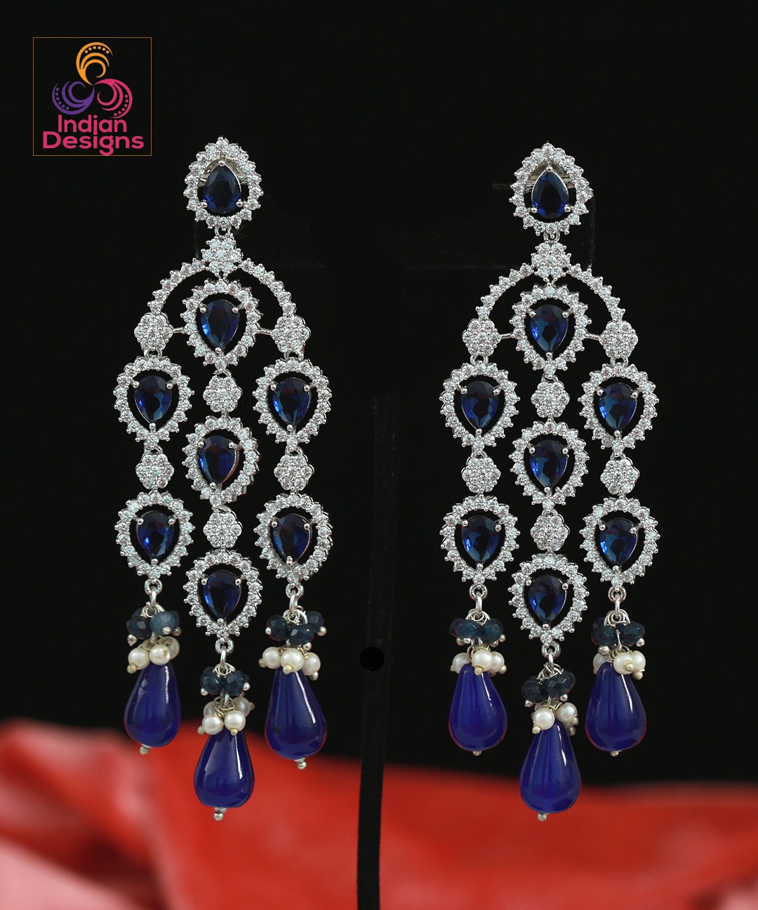 American Diamond earrings for women | Silver Plated Multi color stone chandelier earrings | Indian Bollywood Earrings | Pakistani earrings