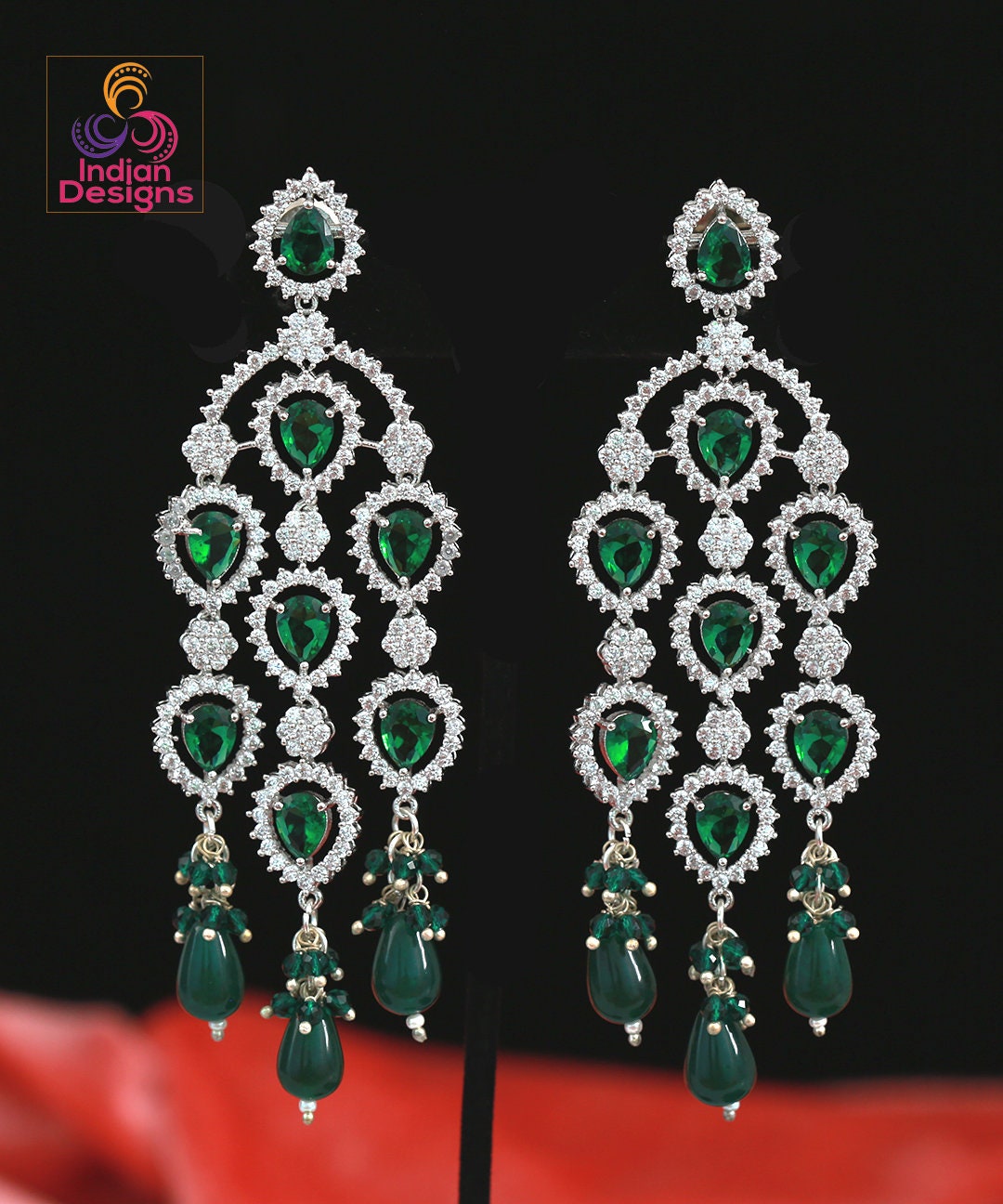 American Diamond earrings for women | Silver Plated Multi color stone chandelier earrings | Indian Bollywood Earrings | Pakistani earrings