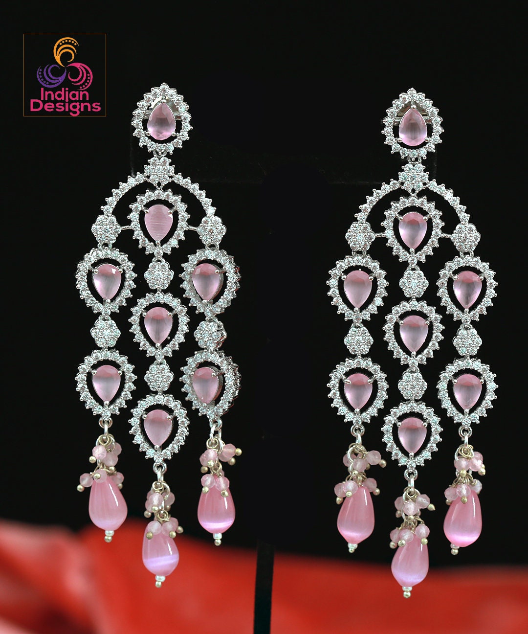 American Diamond earrings for women | Silver Plated Multi color stone chandelier earrings | Indian Bollywood Earrings | Pakistani earrings