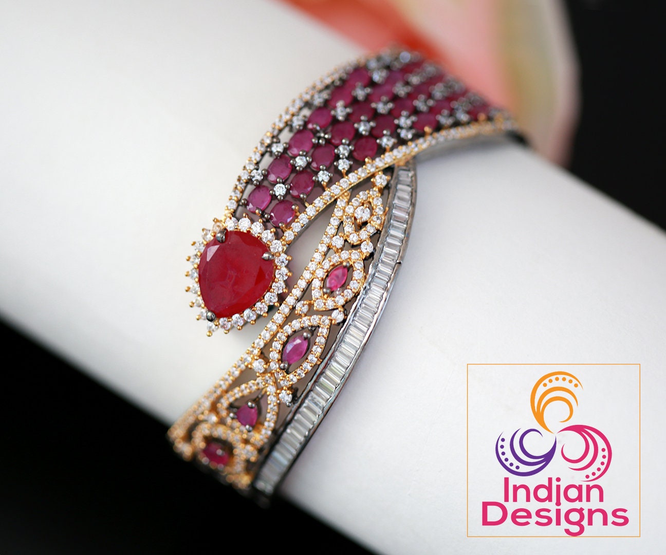 Great deal! Openable bangle bracelet | American diamond bracelet ruby | Oxidized crystal bracelet | Fashion Jewelry CZ bracelet Emerald
