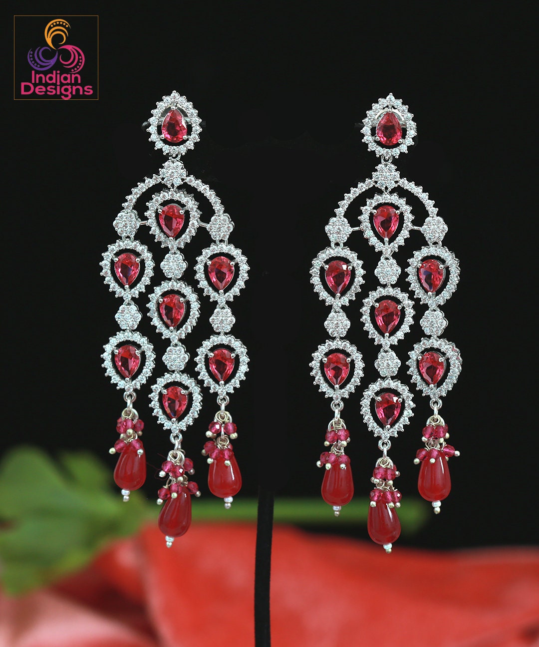 American Diamond earrings for women | Silver Plated Multi color stone chandelier earrings | Indian Bollywood Earrings | Pakistani earrings