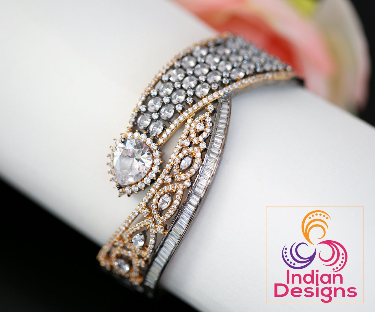 Great deal! Openable bangle bracelet | American diamond bracelet ruby | Oxidized crystal bracelet | Fashion Jewelry CZ bracelet Emerald