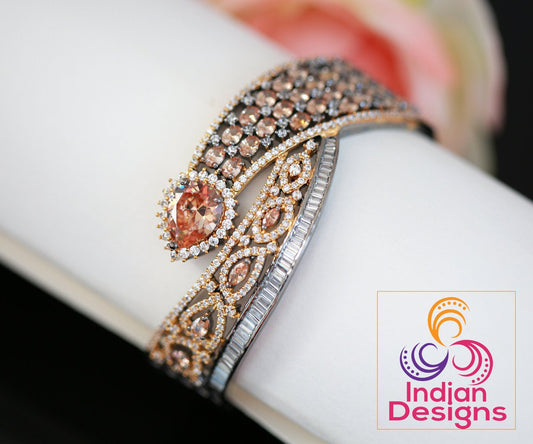 Great deal! Openable bangle bracelet | American diamond bracelet ruby | Oxidized crystal bracelet | Fashion Jewelry CZ bracelet Emerald