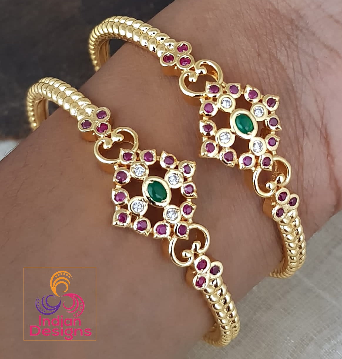 Gold plated American diamond bangles with Low price | South Indian bangles design | Ruby stone bangles design | Gold bangle design daily use