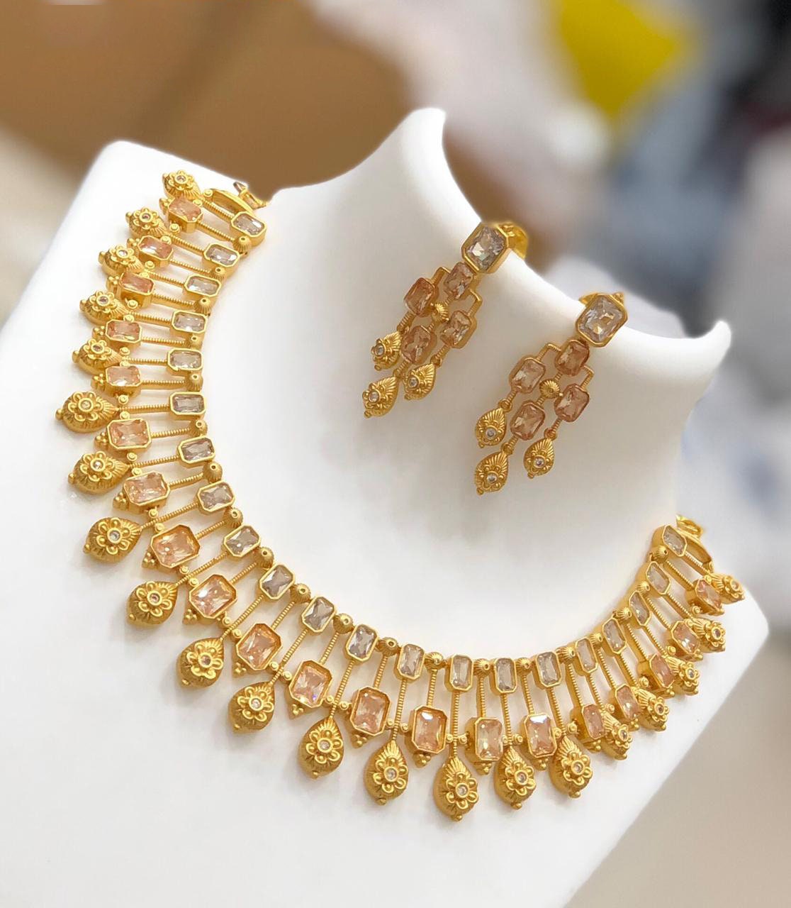 Matte Finish AD stone Necklace set | ruby and white stone necklace |South indian wedding jewelry set | Gold plated American Diamond Necklace