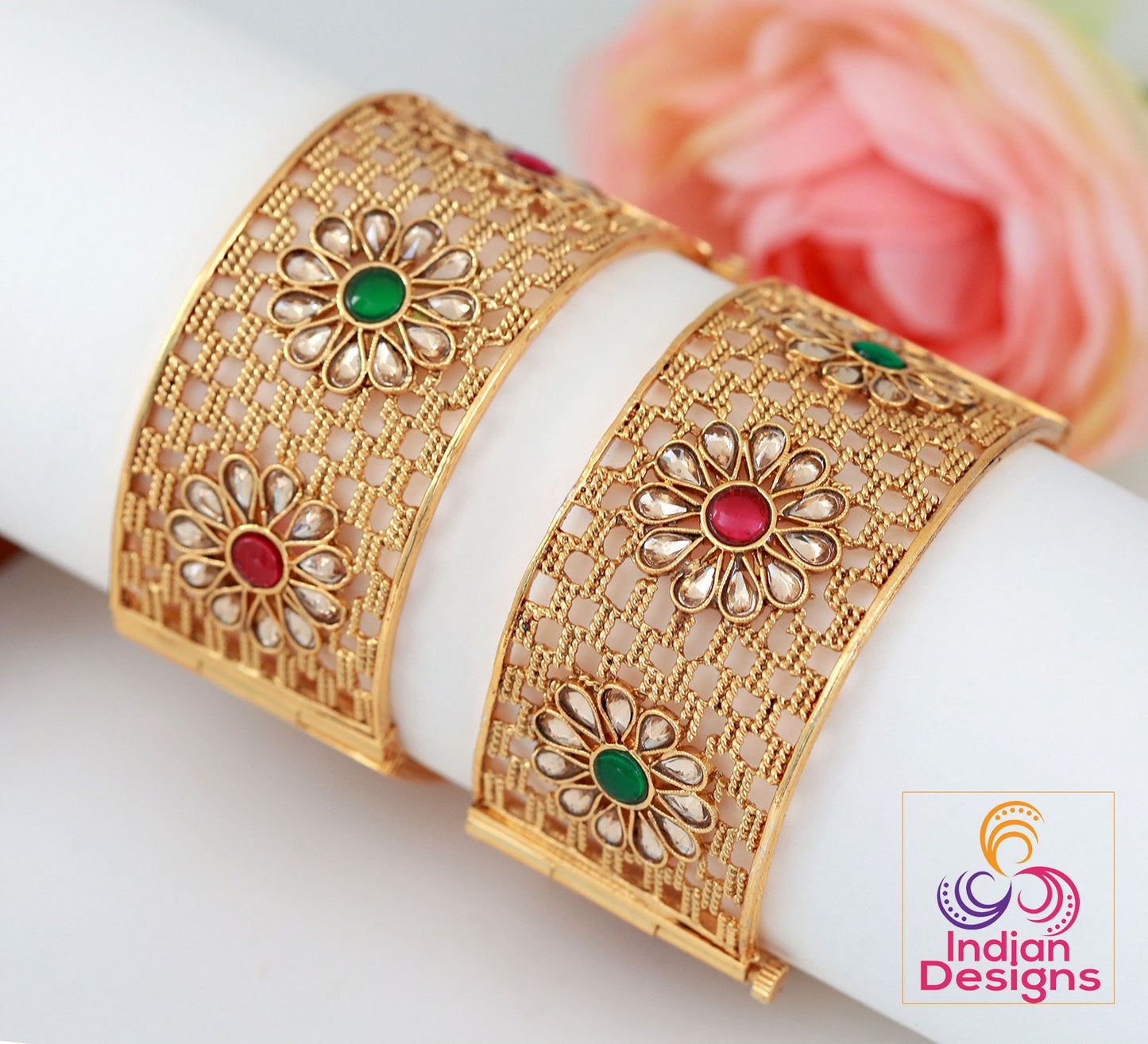 2.8 Openable Gold plated Bangle Pair | Indian Gold Kada Bangles | Bangles for Saree |Traditional Indian Bangles