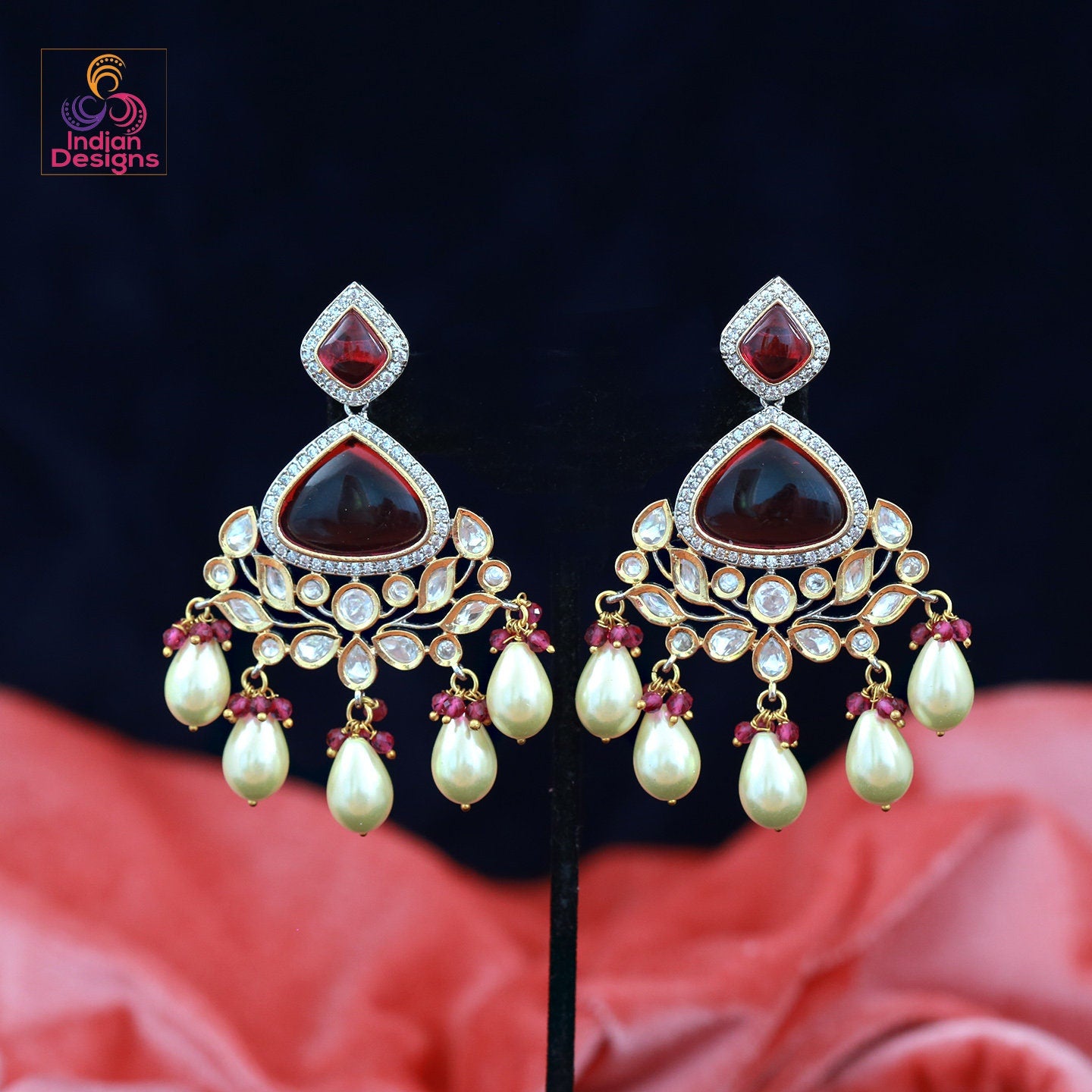 Kundan bridal earrings | Gold Plated Kundan Earrings with Pearl drops | Stylish Statement Earrings wedding | Indian Wedding Bridal Jewelry