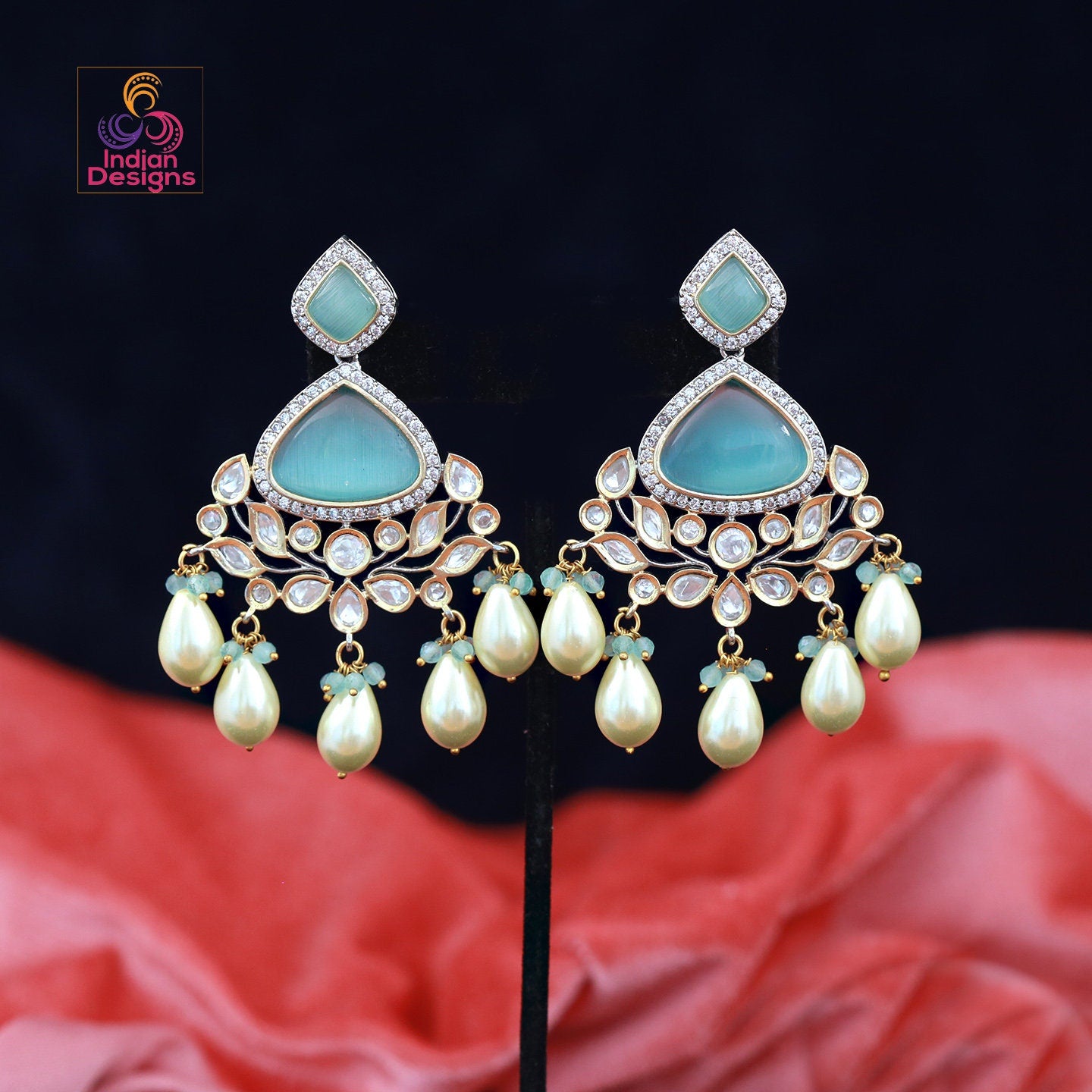 Kundan bridal earrings | Gold Plated Kundan Earrings with Pearl drops | Stylish Statement Earrings wedding | Indian Wedding Bridal Jewelry