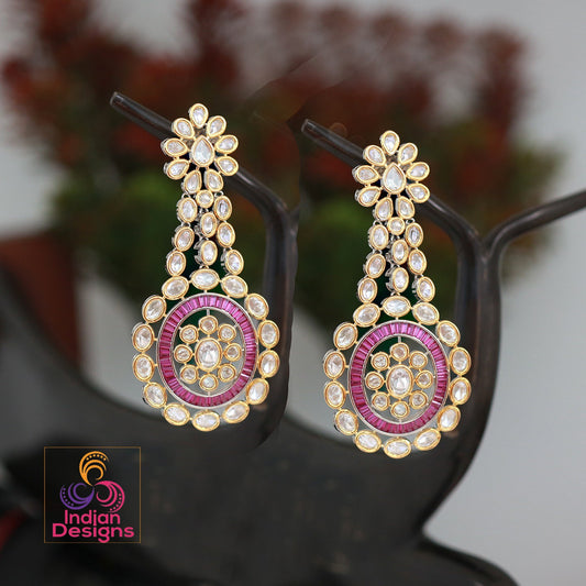 Indian Kundan Earrings Jewelry | Punjabi Kundan Earrings | Gold tone American Diamond Heavy Earrings | Indian Wedding Jewelry Earrings