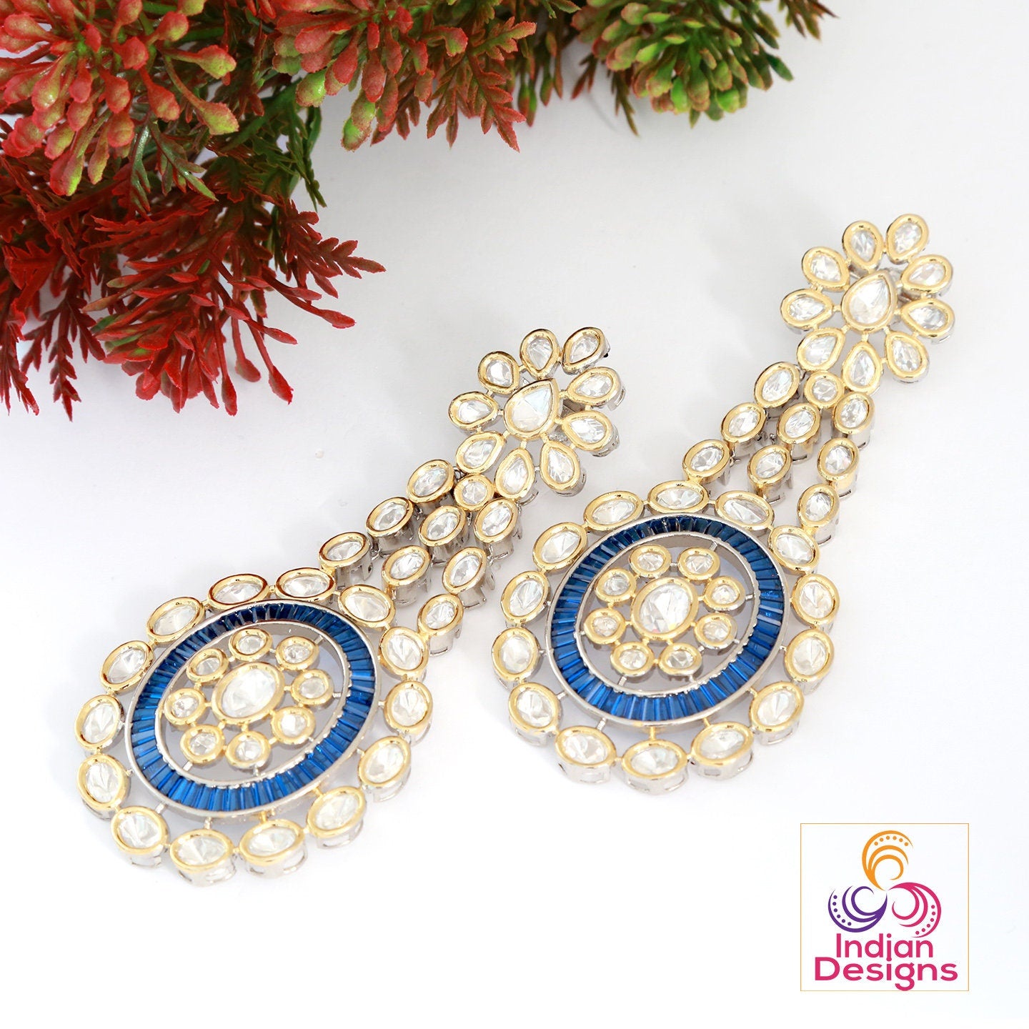 Indian Kundan Earrings Jewelry | Punjabi Kundan Earrings | Gold tone American Diamond Heavy Earrings | Indian Wedding Jewelry Earrings