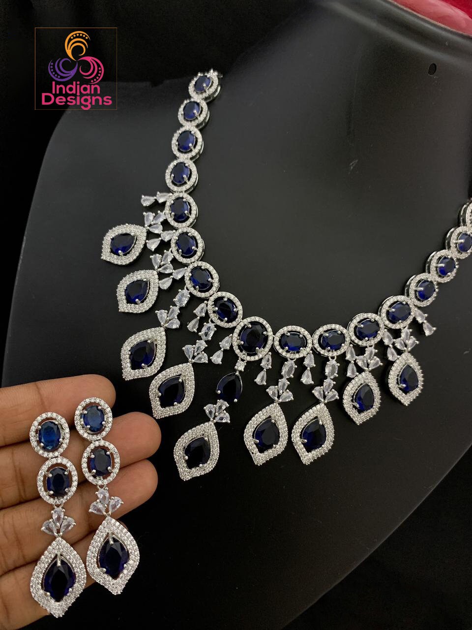 Pink Stone Statement Necklace | Silver Plated American diamond necklace | Cz ad Indian jewelry sets | Beautiful Pakistani Jewelry designs