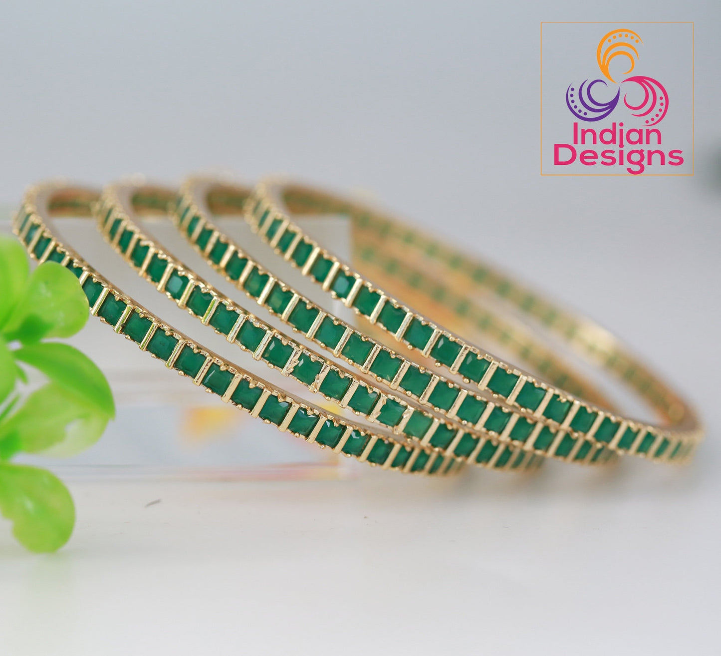 American diamond bangles set | Gold Plated Indian Bridal Bangle set of 4 | Ruby Emerald cz bangles | Daily wear one gram gold bangles