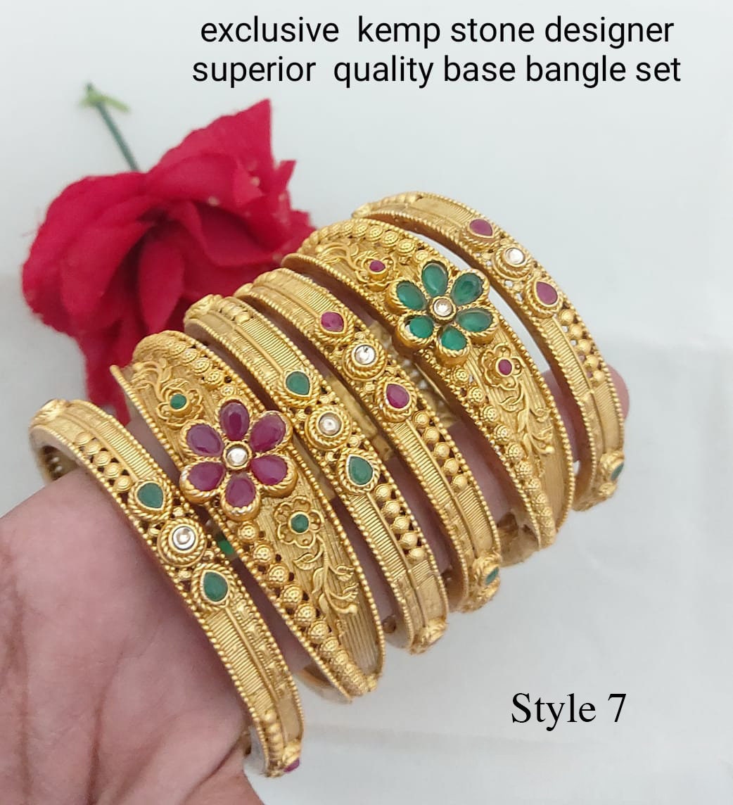 6 Piece of Gold Plated Light Weight Bangles | Traditional Temple Jewelry | Peacock design bangles gold Polish | One gram Gold bridal bangles