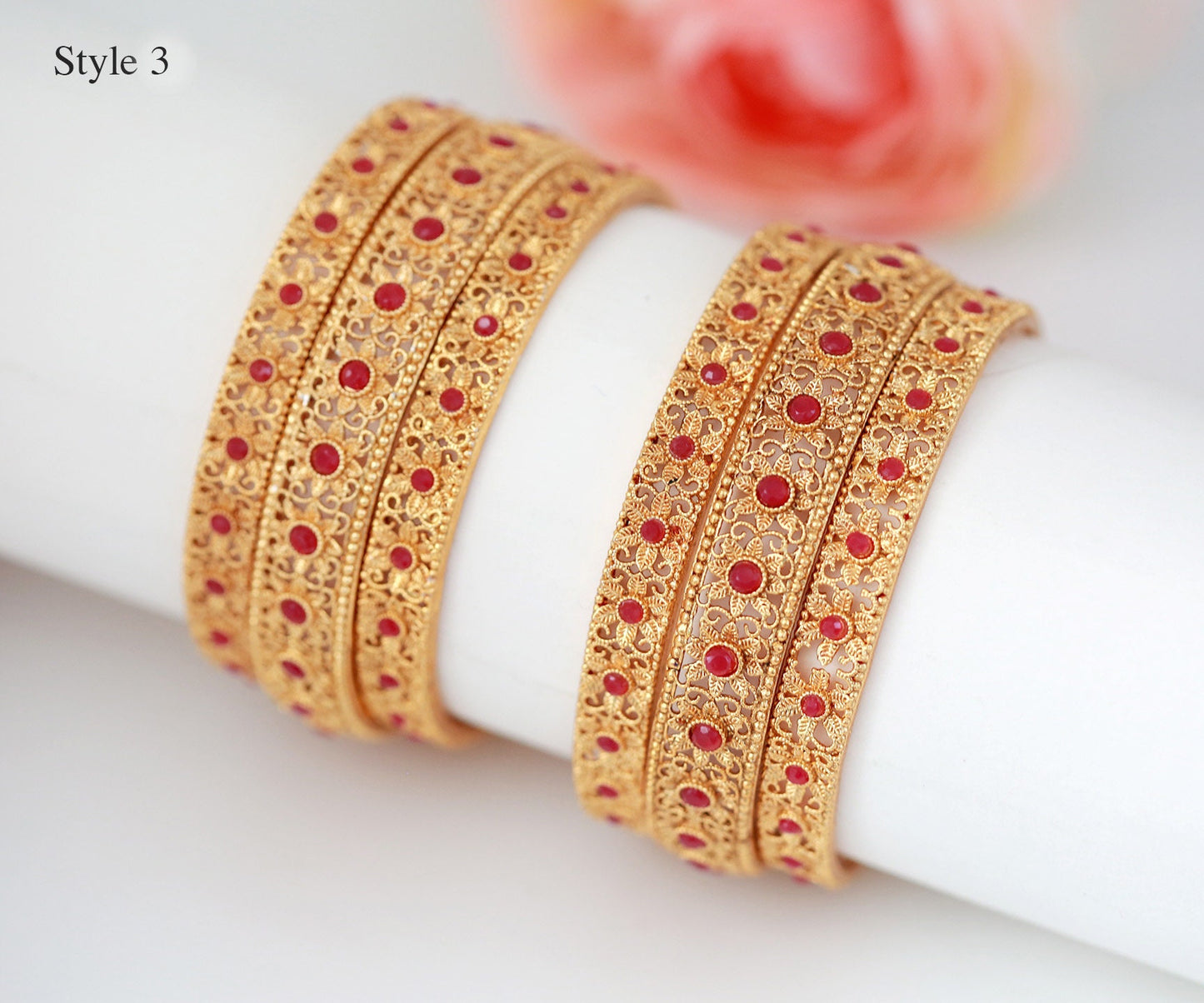 6 Piece of Gold Plated Light Weight Bangles | Traditional Temple Jewelry | Peacock design bangles gold Polish | One gram Gold bridal bangles