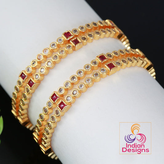 Ad stone bangles set | Gold plated ruby Diamond bracelet | American Diamond CZ bangles | Color Stone bangles set of 4 | South Indian Bangles