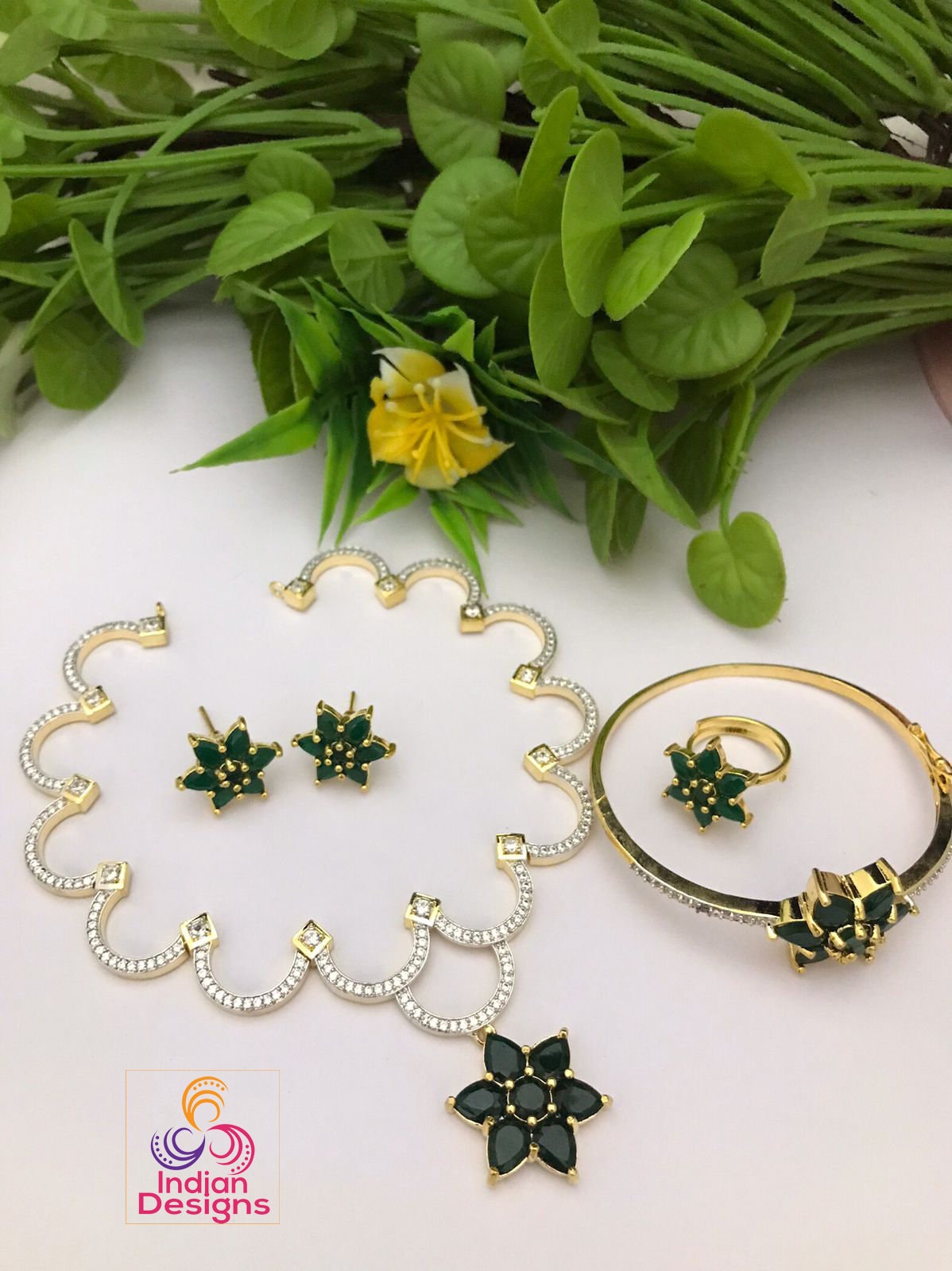 Jewelry Gifts for Her|American Diamond Necklace, earrings, Ring and Bracelet Combo |Minimalist Jewelry set|Gold Plated CZ necklace bracelet