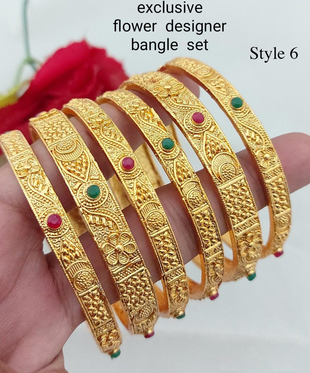 6 Piece of Gold Plated Light Weight Bangles | Traditional Temple Jewelry | Peacock design bangles gold Polish | One gram Gold bridal bangles