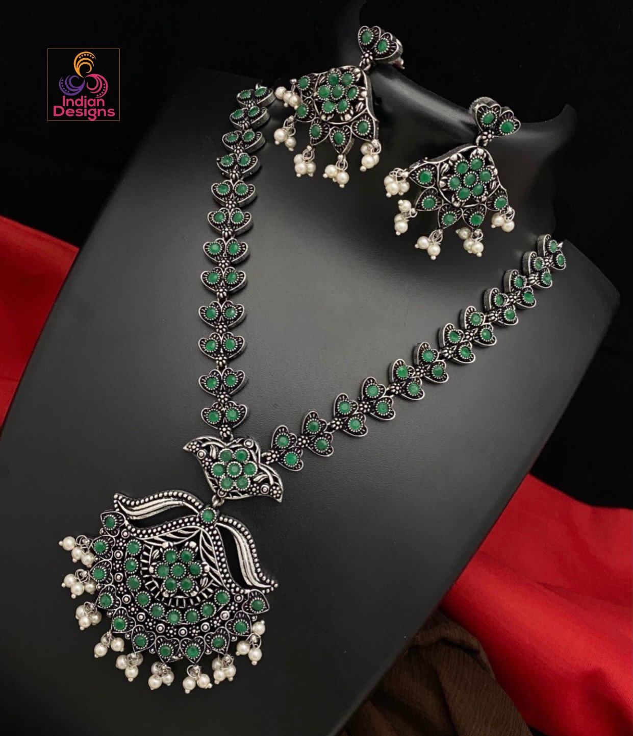 Antique German silver choker necklace | Oxidized Silver necklace Earrings | Victorian style oxidized silver necklace studded with AD stones