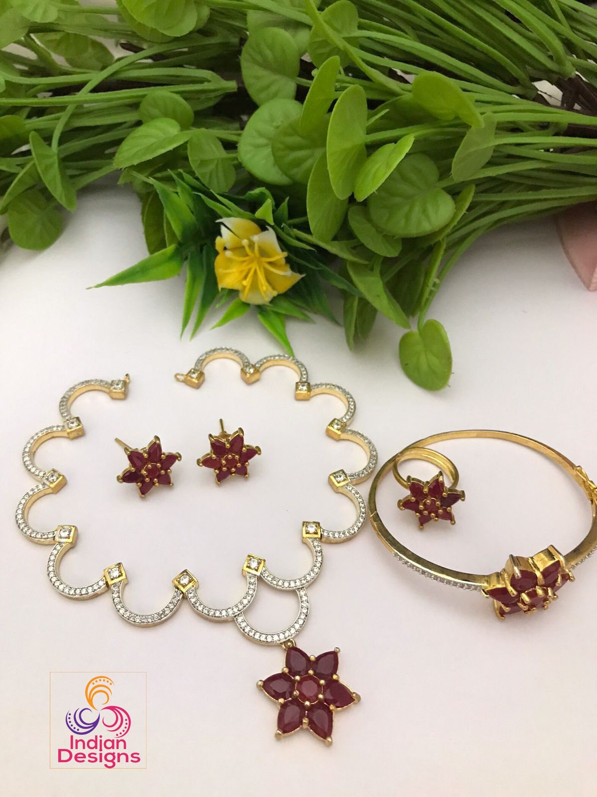 Jewelry Gifts for Her|American Diamond Necklace, earrings, Ring and Bracelet Combo |Minimalist Jewelry set|Gold Plated CZ necklace bracelet