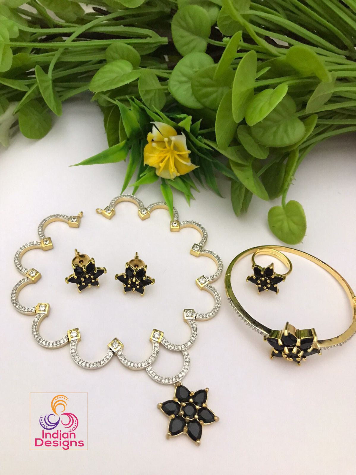 Jewelry Gifts for Her|American Diamond Necklace, earrings, Ring and Bracelet Combo |Minimalist Jewelry set|Gold Plated CZ necklace bracelet