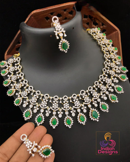 Exclusive American Diamond Indian Wedding Jewelry Gold Choker set|Bollywood style Bridal necklace sets|Pakistani wedding jewelry|Gift forher