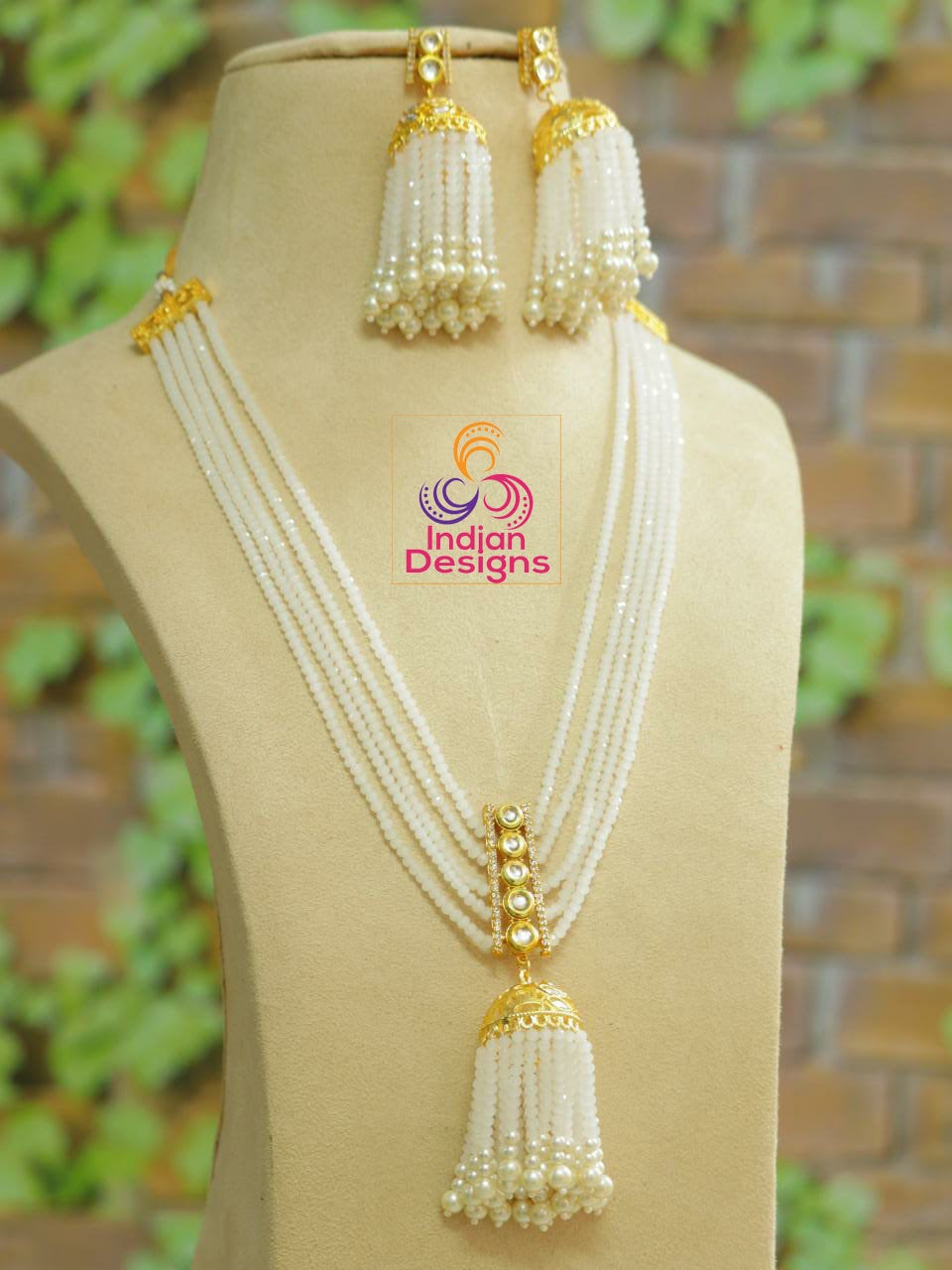 Pink Beads Long Jhumka Necklace |Multi stranded Rani Haar Indian Bollywood Necklace and jhumka Earrings |Wedding party Jewelry |gift for her