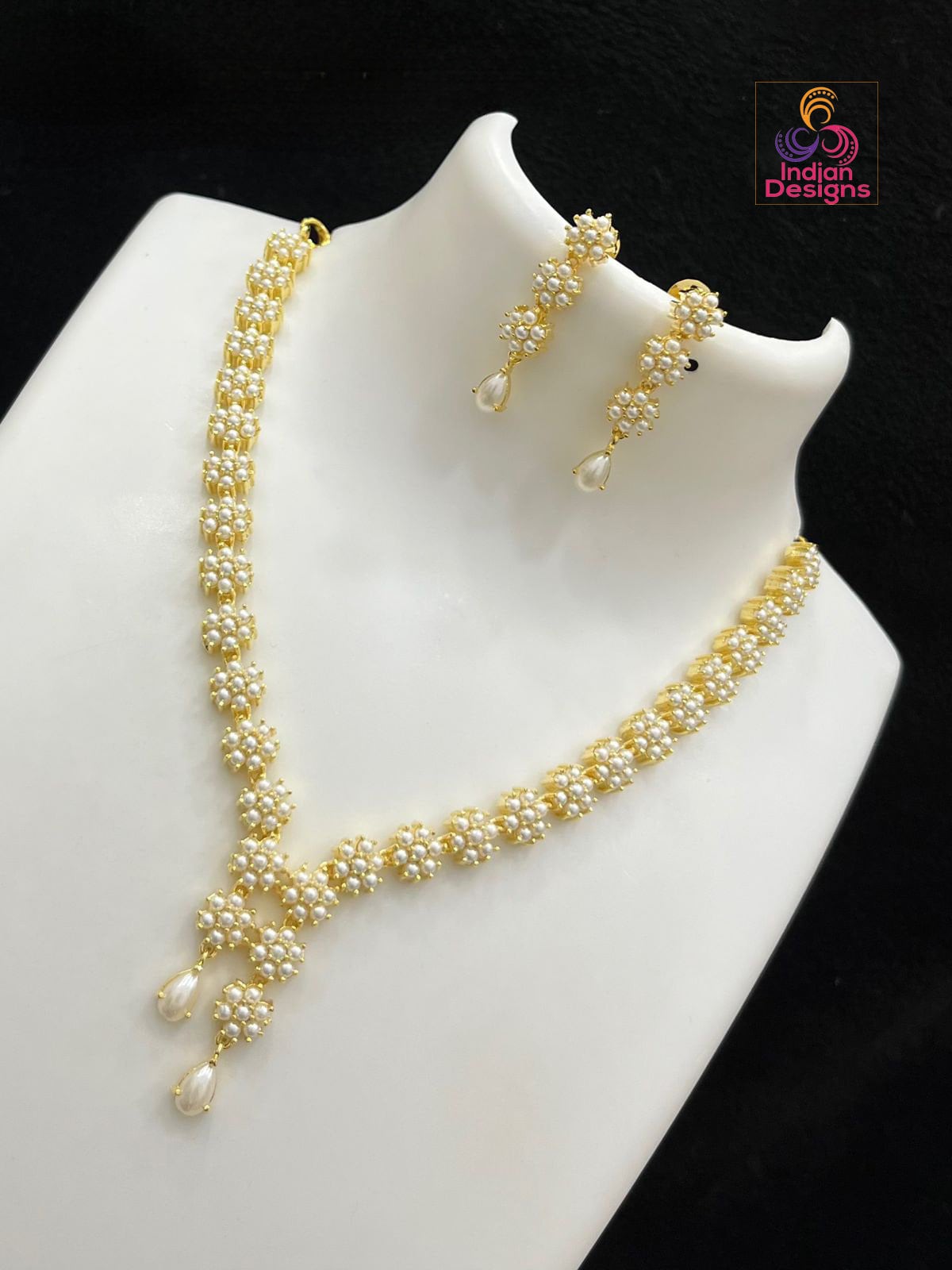 Elegant American Diamond Multicolor Gemstone Necklace Set with Earrings