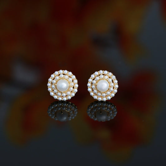Pearl Flower Stud Earrings in Gold Setting | Real Pearl Stud Earrings 18K Gold Pearl Earrings tops |Trendy Stud earrings |Wedding Earrings