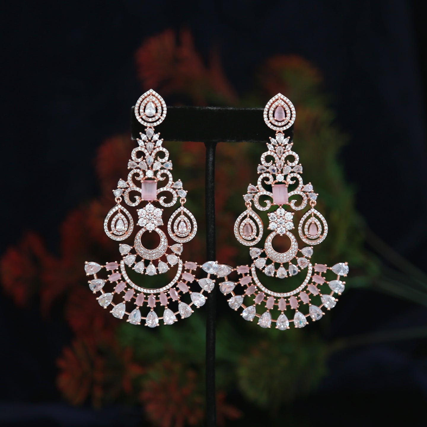 Rose Gold American Diamond Chandbali Earrings | Traditional Ethnic Party wear Earrings |High Quality Indian Jewelry Earrings | Gift for Her