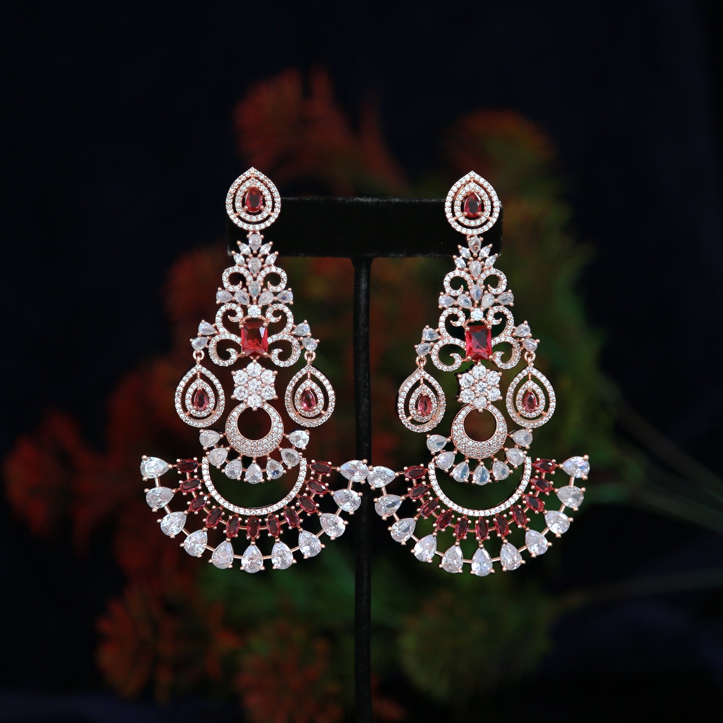 Rose Gold American Diamond Chandbali Earrings | Traditional Ethnic Party wear Earrings |High Quality Indian Jewelry Earrings | Gift for Her