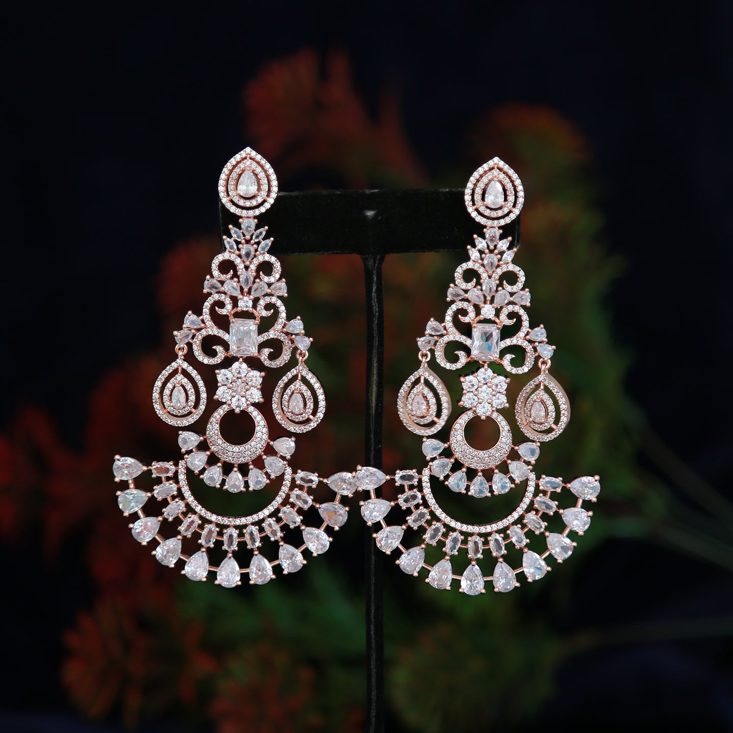 Rose Gold American Diamond Chandbali Earrings | Traditional Ethnic Party wear Earrings |High Quality Indian Jewelry Earrings | Gift for Her