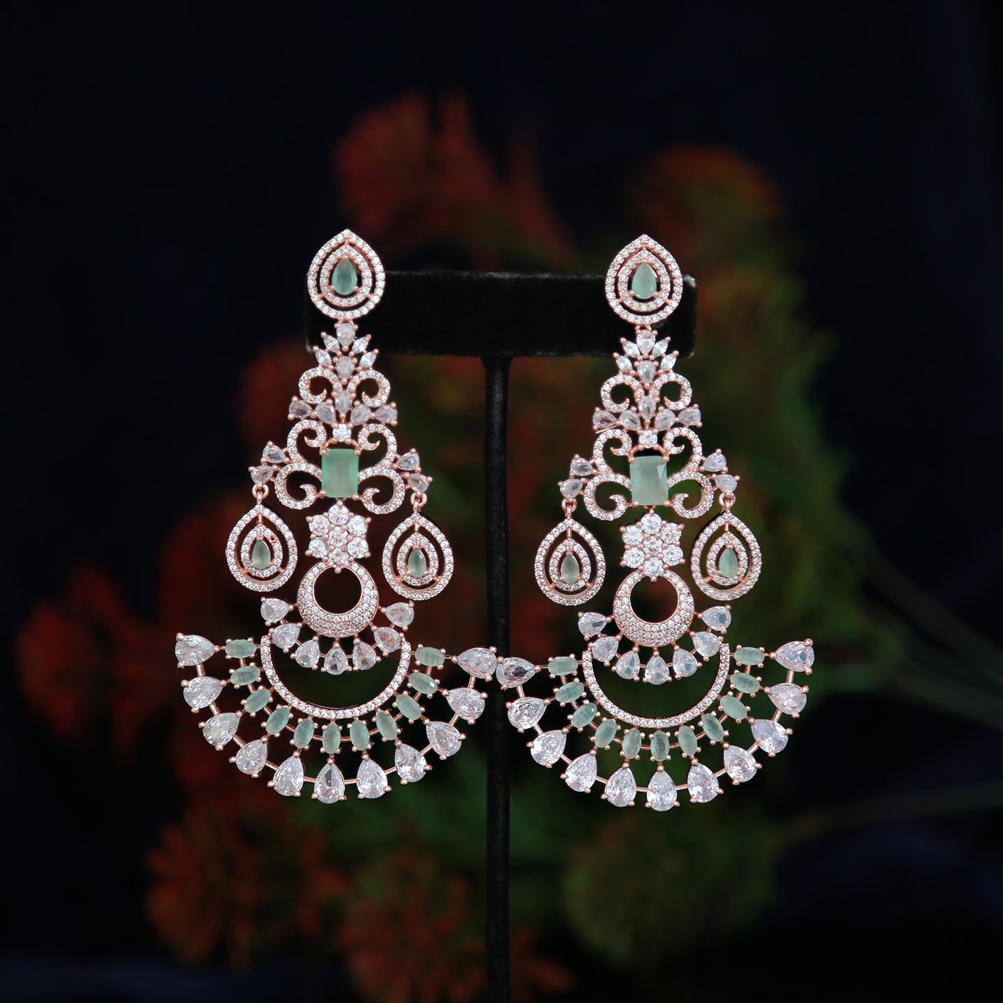 Rose Gold American Diamond Chandbali Earrings | Traditional Ethnic Party wear Earrings |High Quality Indian Jewelry Earrings | Gift for Her