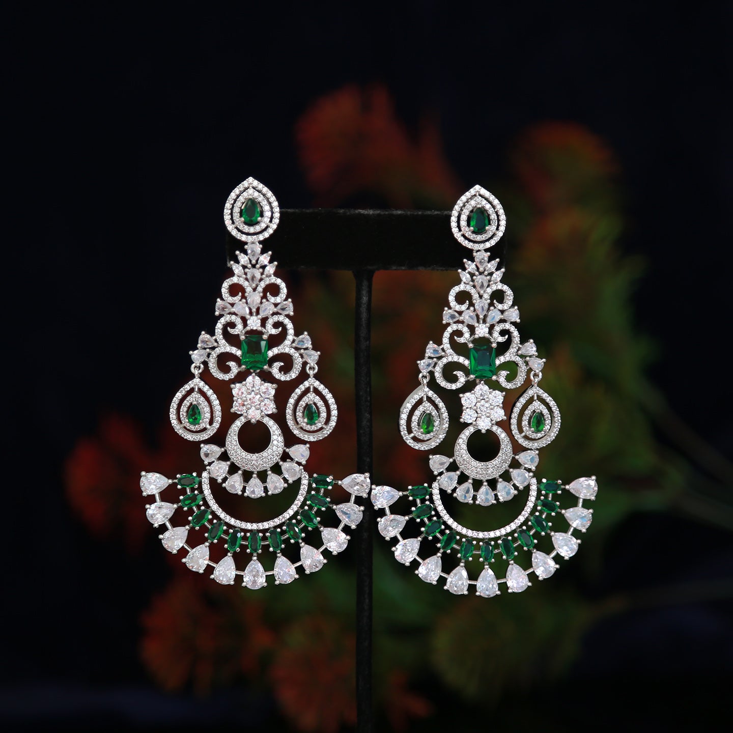Silver American Diamond Chandbali Earrings | Traditional Ethnic Party wear Earrings |High Quality Indian Jewelry Earrings | Gift for Her