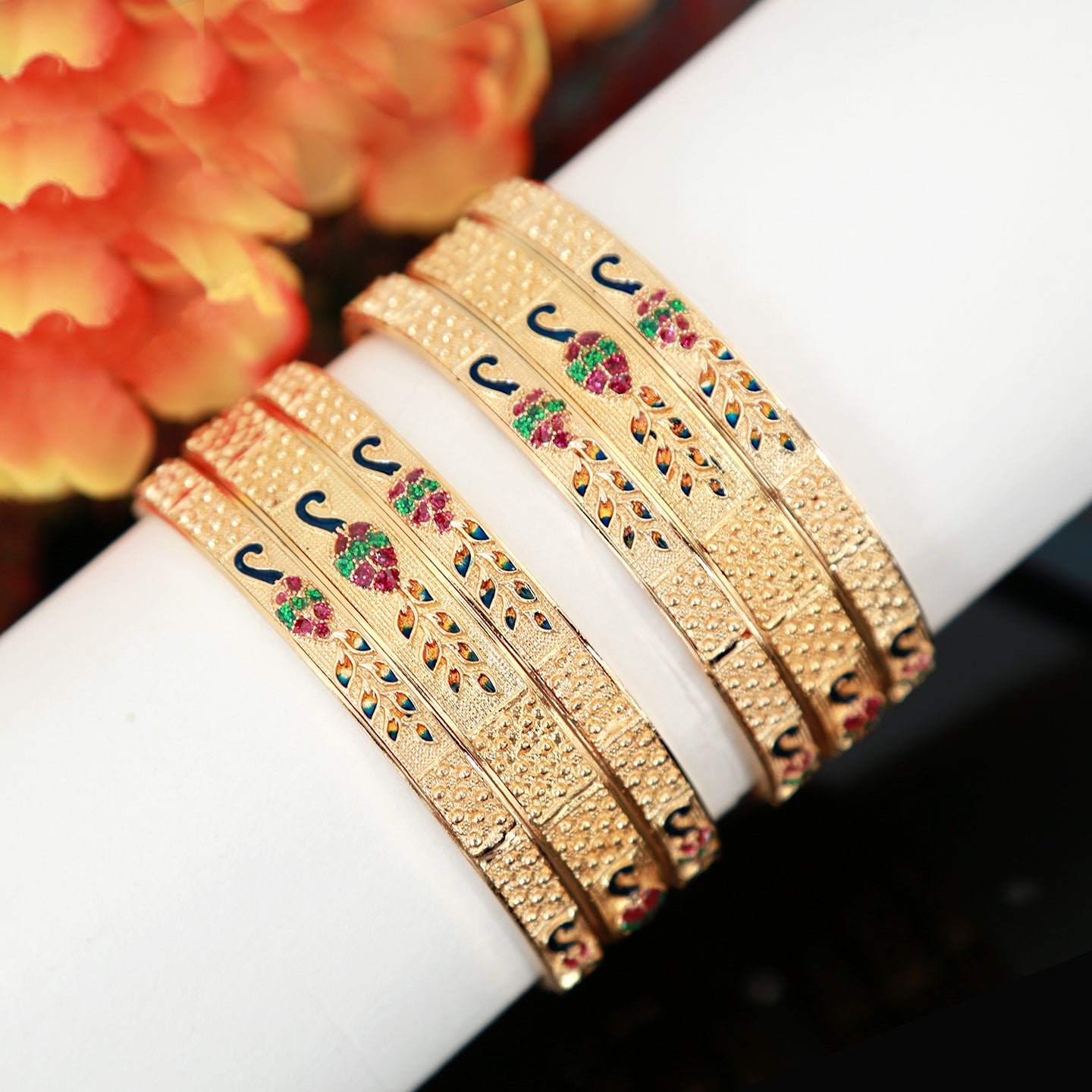 One Gram Gold peacock Design Bangle set of 6 | Latest design Fashion set bangles, Indian traditional bangle set, Wedding Bangle Bracelets