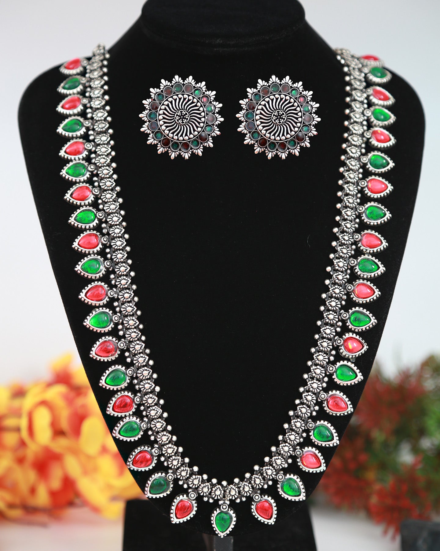 High Quality German Silver Oxidized Long Necklace Jewelry set | Indian Bollywood Necklace | Antique Silver Long Necklace