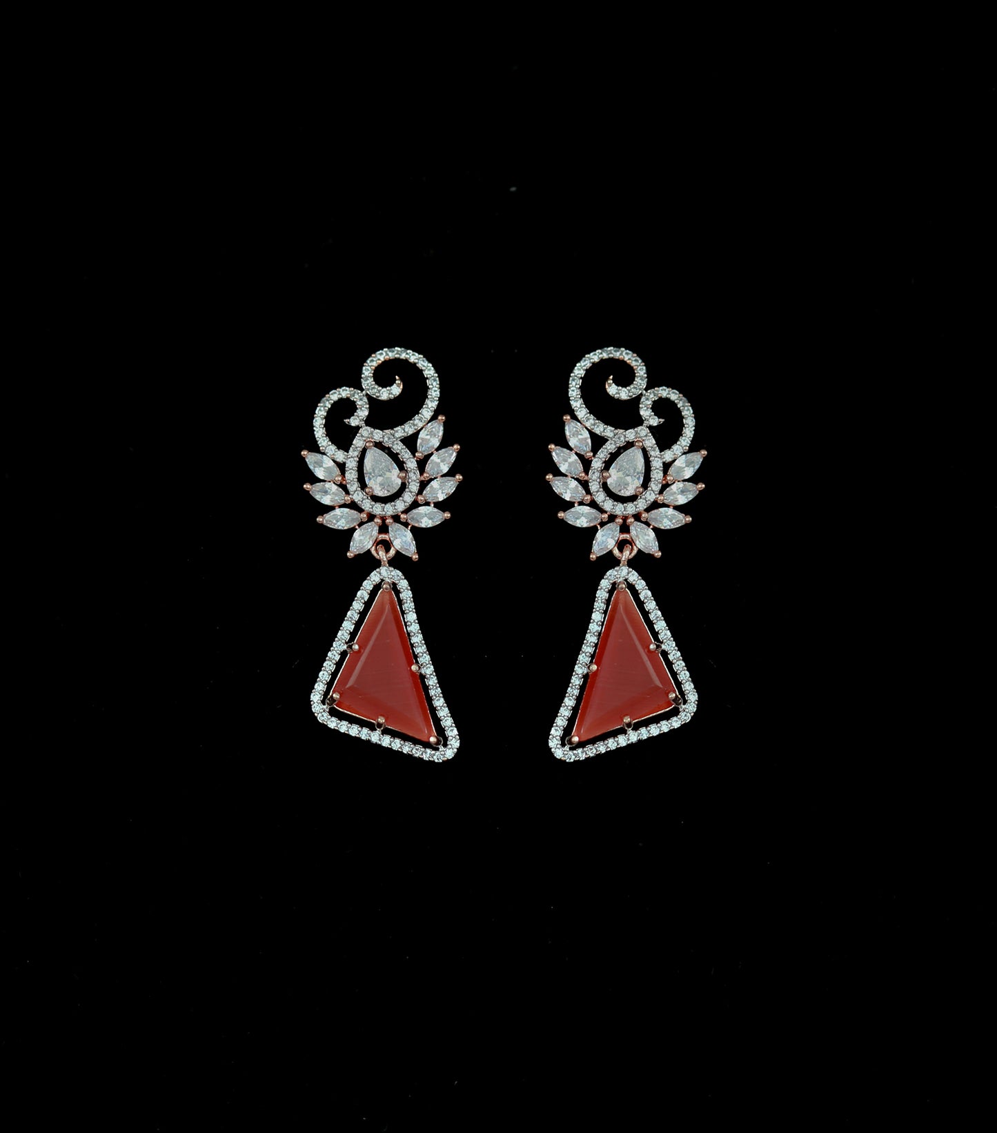 Rose gold triangle dangle earrings/Pink acrylic stone small drop earrings/yellow acrylic earrings/American Diamond Earrings