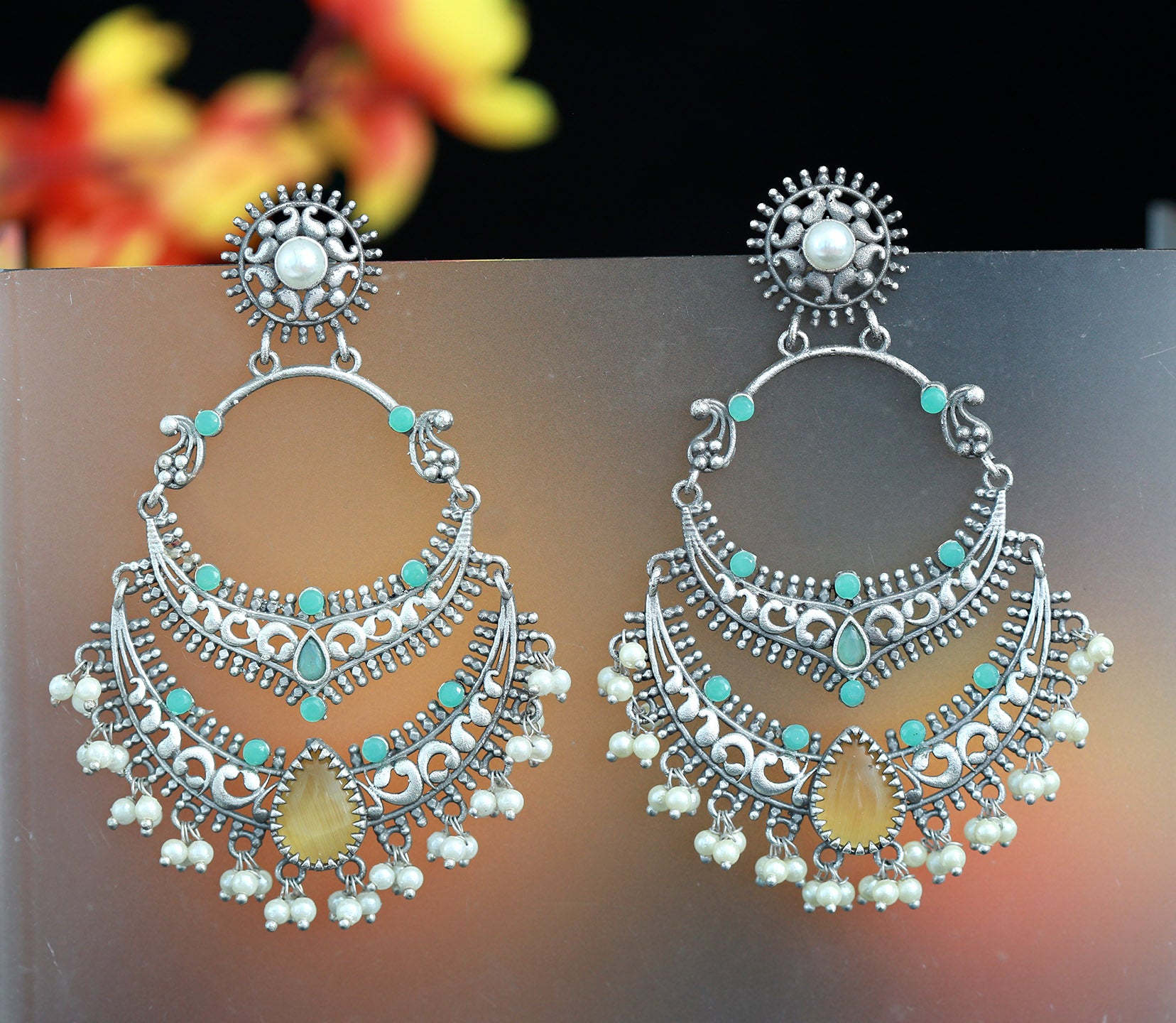 3 color changing CZ Chandbali earrings – Simpliful Jewelry