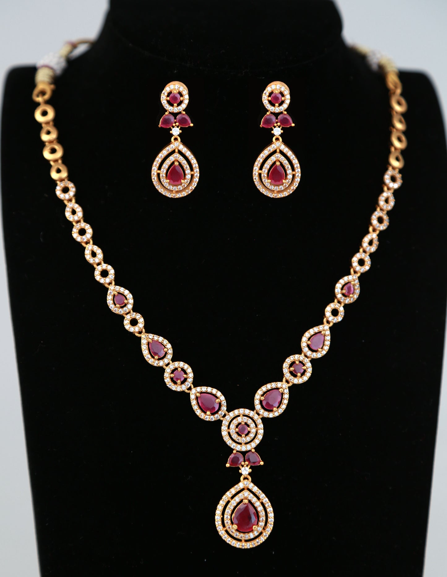 Antique Ruby American diamond South Indian Style necklace Earring set | Indian Designs Jewelry |Matte finish Indian Wedding Jewelry