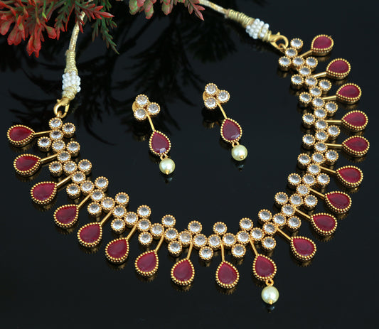 Gold Plated American Diamond Ruby Emerald Necklace | Indian Wedding Jewelry | CZ diamond necklace | Gift for her