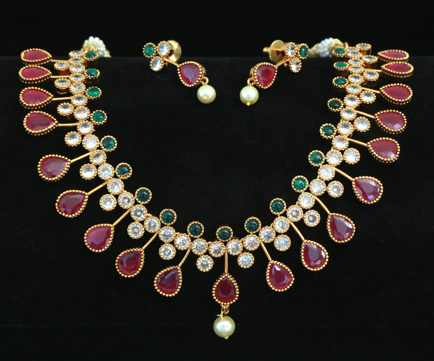 Gold Plated American Diamond Ruby Emerald Necklace | Indian Wedding Jewelry | CZ diamond necklace | Gift for her