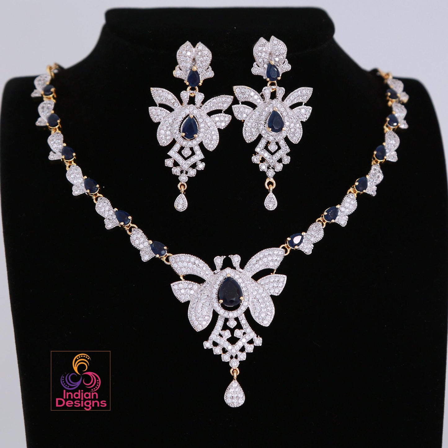 Beautiful American Diamond Necklace & Earrings| CZ Diamond Ruby Emerald Necklace| Party wear Jewelry| Fashion Wedding Necklace| Gift for her