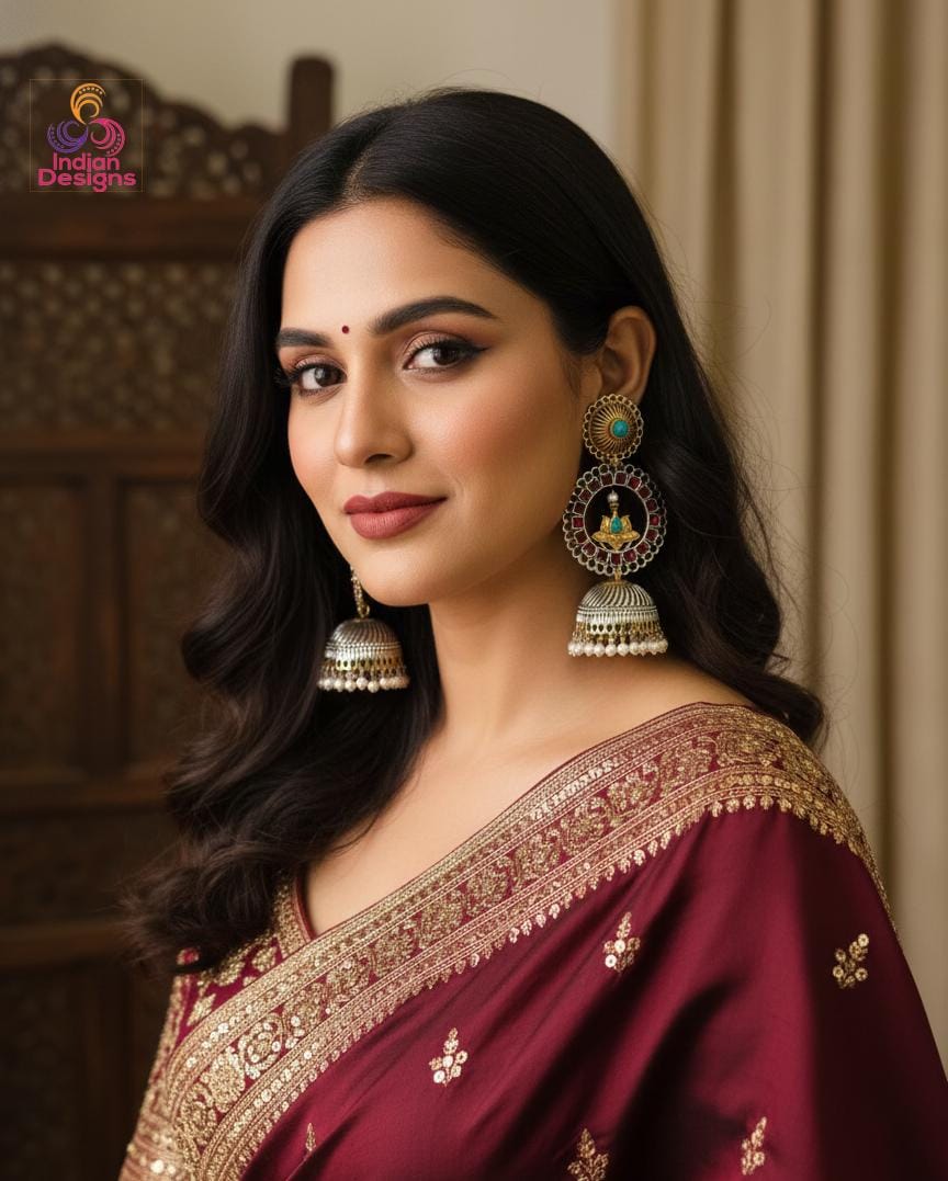 Lotus Oxidized Jhumka Earrings| Dual Tone Kemp Stone Earrings| Antique Silver Gold Jhumkas| Temple Style Earrings| Multicolor earrings