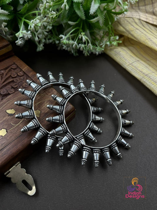 2.4 Size Temple jewelry design Oxidized silver Bangles set of 2