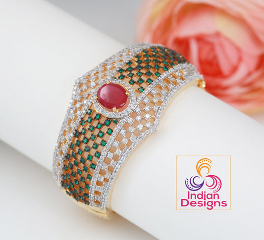 Openable American Diamond Bangle bracelet | CZ Diamond clasp open bracelet Gold Plated | blue sapphire stone bracelet | Statement AD Bangle
