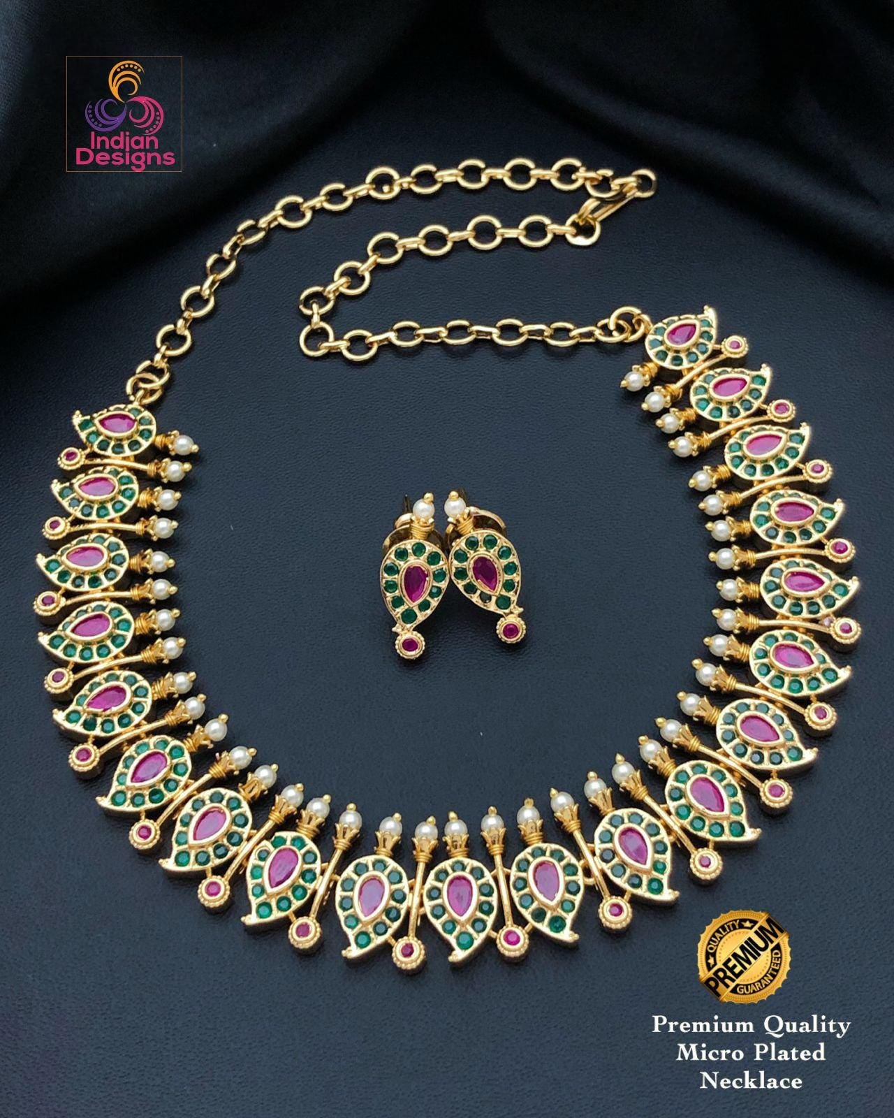 Gold plated AD choker necklace with Earrings| stylish wedding necklace| Indian Wedding party wear jewelry| short necklace set| Gift for her