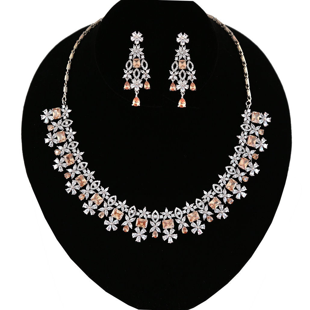 AD stone Topaz Necklace and Earring set | Topaz/Black CZ stone Choker set | Statement Jewelry|Indian Bollywood style Jewelry | Gift for her