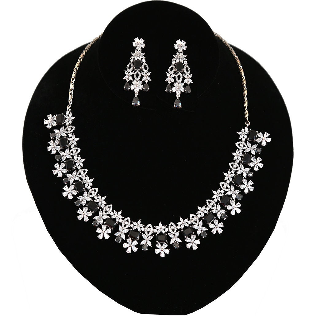 AD stone Topaz Necklace and Earring set | Topaz/Black CZ stone Choker set | Statement Jewelry|Indian Bollywood style Jewelry | Gift for her